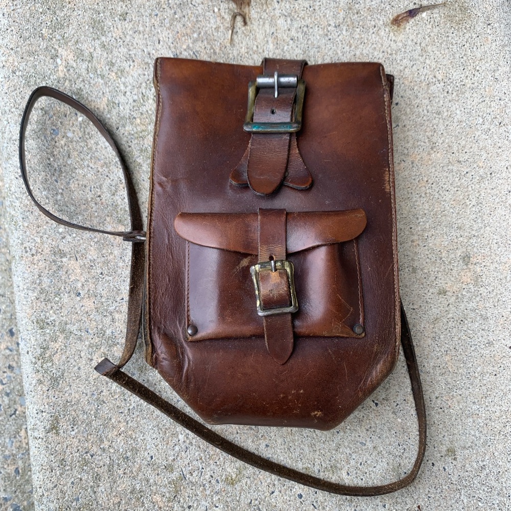 Vintage Dark Brown Leather Crossbody Sling Bag Purse Fall Decor
